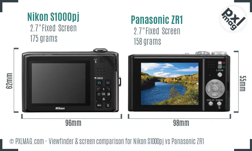 Nikon S1000pj vs Panasonic ZR1 Screen and Viewfinder comparison