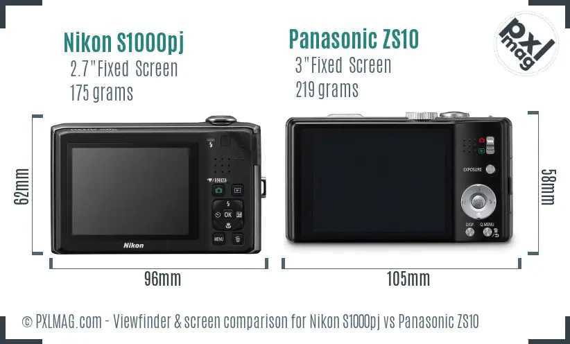Nikon S1000pj vs Panasonic ZS10 Screen and Viewfinder comparison