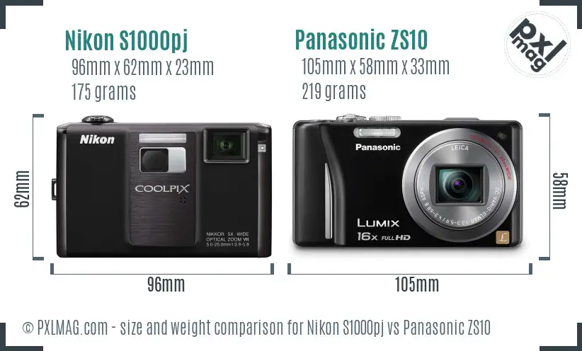 Nikon S1000pj vs Panasonic ZS10 size comparison