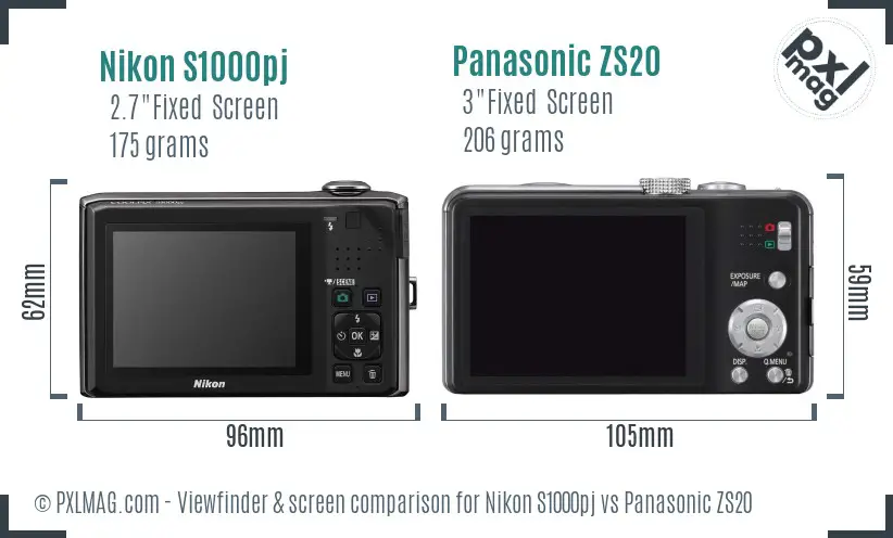 Nikon S1000pj vs Panasonic ZS20 Screen and Viewfinder comparison