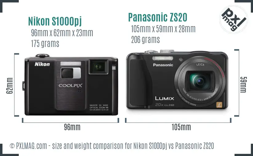 Nikon S1000pj vs Panasonic ZS20 size comparison