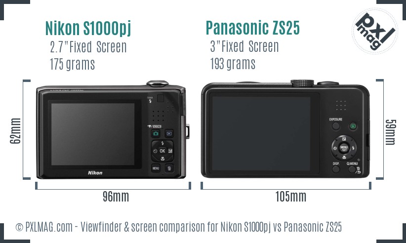 Nikon S1000pj vs Panasonic ZS25 Screen and Viewfinder comparison