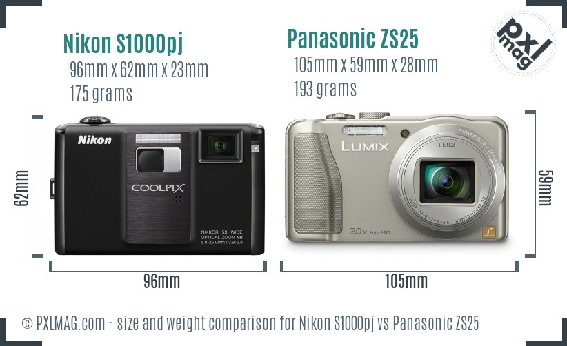 Nikon S1000pj vs Panasonic ZS25 size comparison Nikon S1000pj vs Panasonic ZS25 size comparison