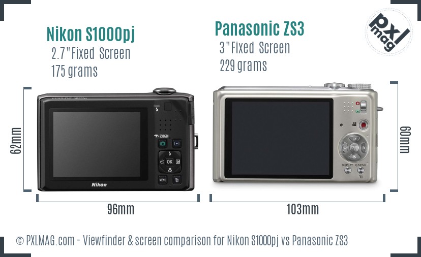 Nikon S1000pj vs Panasonic ZS3 Screen and Viewfinder comparison