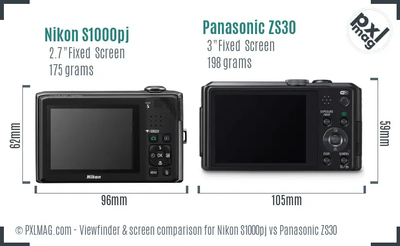 Nikon S1000pj vs Panasonic ZS30 Screen and Viewfinder comparison