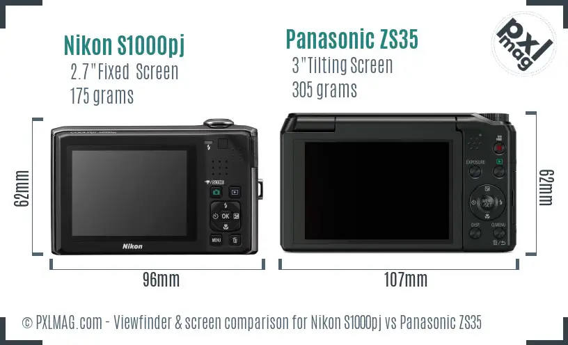 Nikon S1000pj vs Panasonic ZS35 Screen and Viewfinder comparison