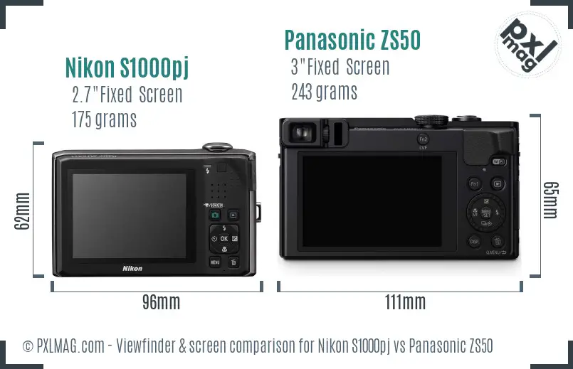 Nikon S1000pj vs Panasonic ZS50 Screen and Viewfinder comparison