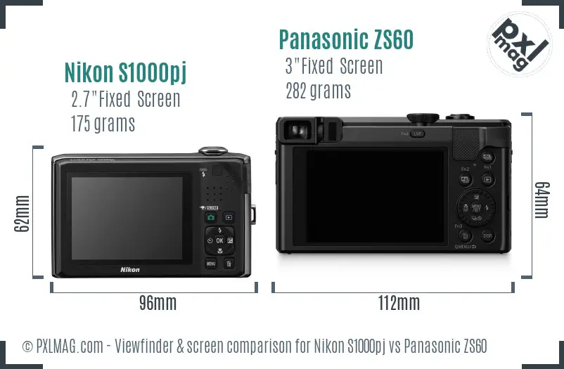 Nikon S1000pj vs Panasonic ZS60 Screen and Viewfinder comparison Nikon S1000pj vs Panasonic ZS60 Screen and Viewfinder comparison