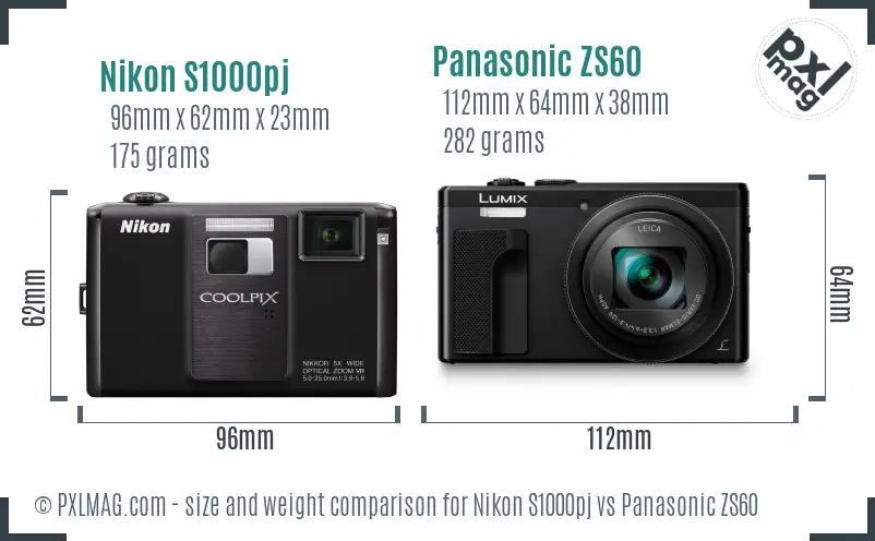 Nikon S1000pj vs Panasonic ZS60 size comparison Nikon S1000pj vs Panasonic ZS60 size comparison
