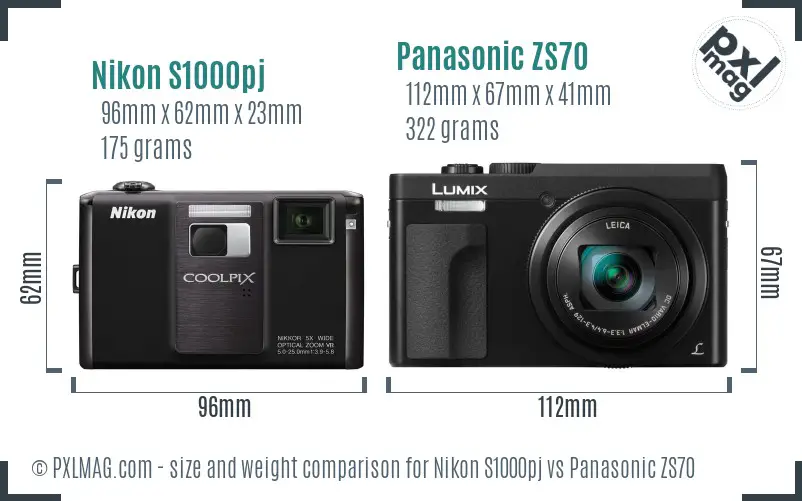 Nikon S1000pj vs Panasonic ZS70 size comparison Nikon S1000pj vs Panasonic ZS70 size comparison