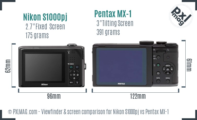 Nikon S1000pj vs Pentax MX-1 Screen and Viewfinder comparison