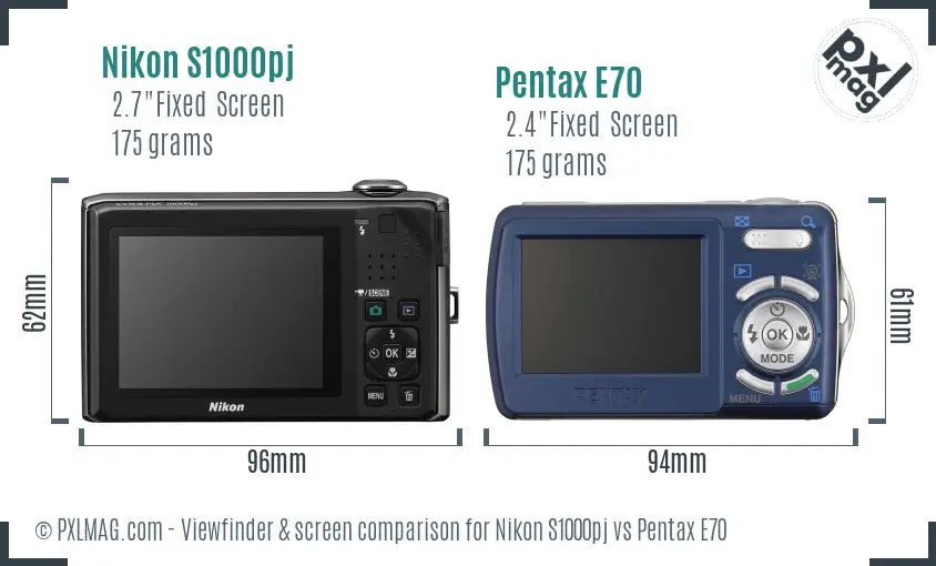 Nikon S1000pj vs Pentax E70 Screen and Viewfinder comparison Nikon S1000pj vs Pentax E70 Screen and Viewfinder comparison
