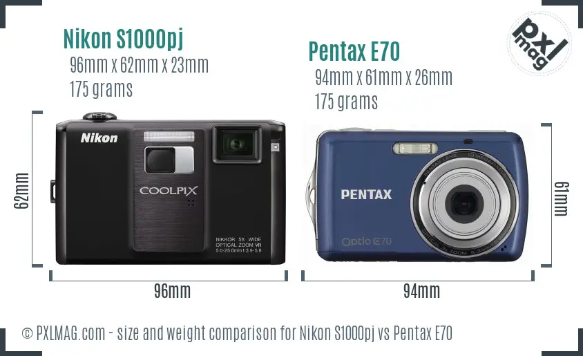 Nikon S1000pj vs Pentax E70 size comparison Nikon S1000pj vs Pentax E70 size comparison