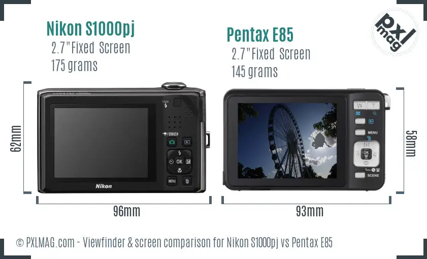 Nikon S1000pj vs Pentax E85 Screen and Viewfinder comparison Nikon S1000pj vs Pentax E85 Screen and Viewfinder comparison