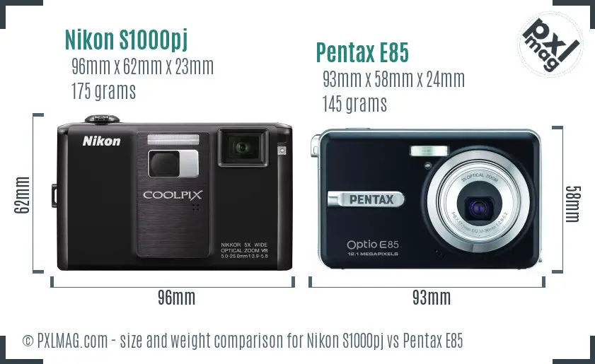 Nikon S1000pj vs Pentax E85 size comparison Nikon S1000pj vs Pentax E85 size comparison