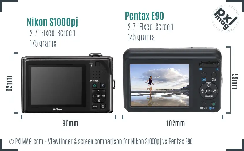 Nikon S1000pj vs Pentax E90 Screen and Viewfinder comparison Nikon S1000pj vs Pentax E90 Screen and Viewfinder comparison