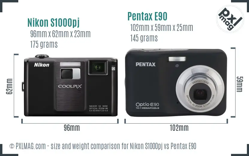 Nikon S1000pj vs Pentax E90 size comparison Nikon S1000pj vs Pentax E90 size comparison