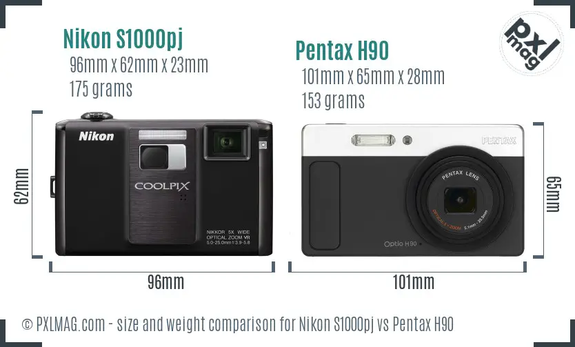 Nikon S1000pj vs Pentax H90 size comparison Nikon S1000pj vs Pentax H90 size comparison