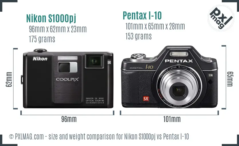 Nikon S1000pj vs Pentax I-10 size comparison Nikon S1000pj vs Pentax I-10 size comparison