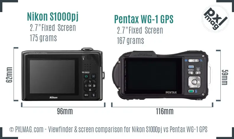 Nikon S1000pj vs Pentax WG-1 GPS Screen and Viewfinder comparison