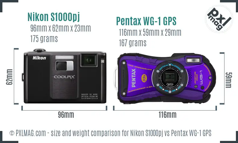 Nikon S1000pj vs Pentax WG-1 GPS size comparison