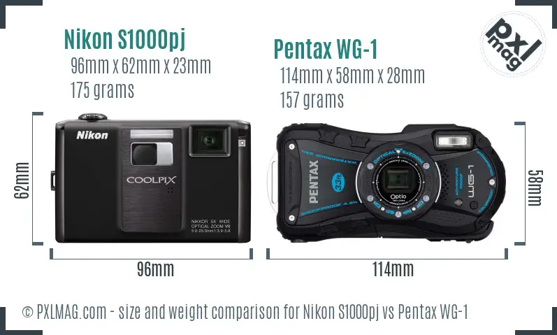 Nikon S1000pj vs Pentax WG-1 size comparison
