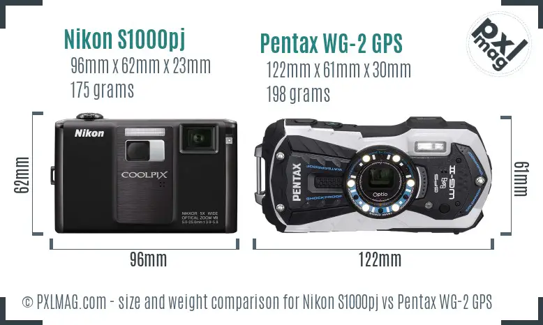 Nikon S1000pj vs Pentax WG-2 GPS size comparison