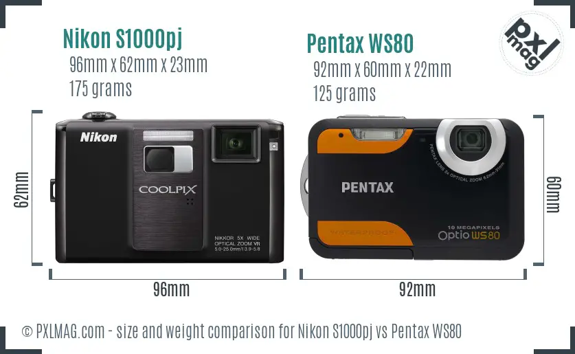 Nikon S1000pj vs Pentax WS80 size comparison Nikon S1000pj vs Pentax WS80 size comparison