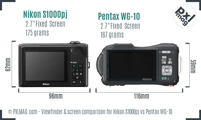 Nikon S1000pj vs Pentax WG-10 Screen and Viewfinder comparison