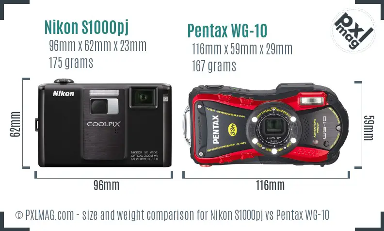 Nikon S1000pj vs Pentax WG-10 size comparison Nikon S1000pj vs Pentax WG-10 size comparison