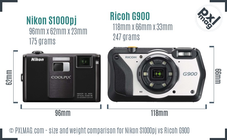 Nikon S1000pj vs Ricoh G900 size comparison Nikon S1000pj vs Ricoh G900 size comparison