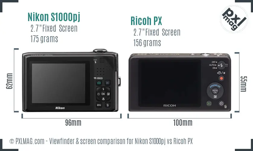 Nikon S1000pj vs Ricoh PX Screen and Viewfinder comparison