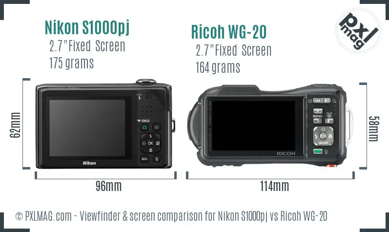 Nikon S1000pj vs Ricoh WG-20 Screen and Viewfinder comparison