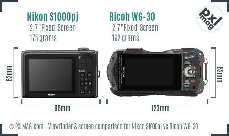 Nikon S1000pj vs Ricoh WG-30 Screen and Viewfinder comparison