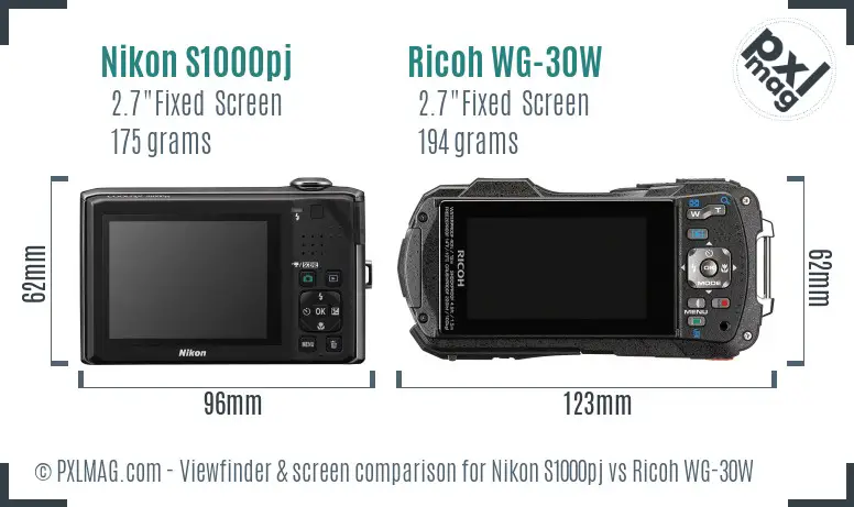 Nikon S1000pj vs Ricoh WG-30W Screen and Viewfinder comparison