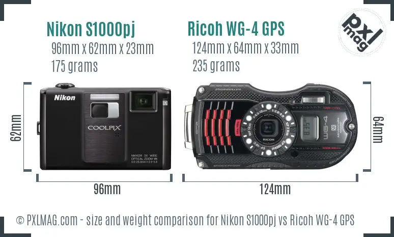Nikon S1000pj vs Ricoh WG-4 GPS size comparison