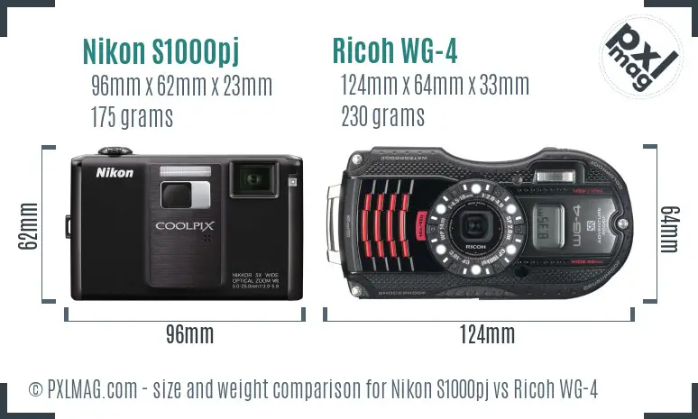 Nikon S1000pj vs Ricoh WG-4 size comparison Nikon S1000pj vs Ricoh WG-4 size comparison