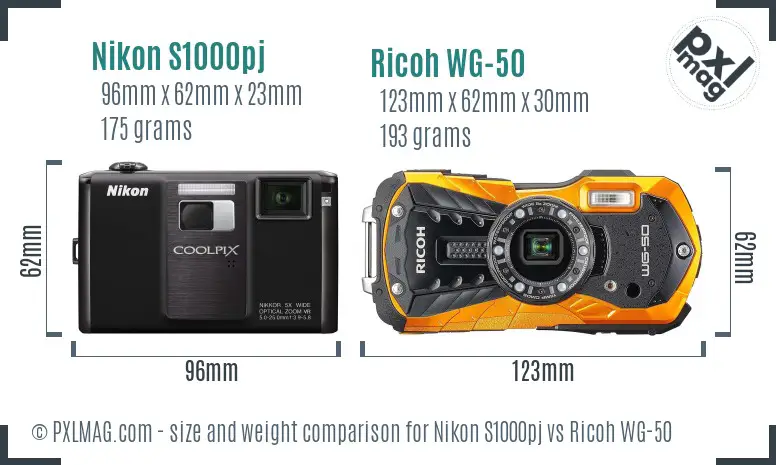 Nikon S1000pj vs Ricoh WG-50 size comparison Nikon S1000pj vs Ricoh WG-50 size comparison