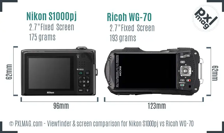 Nikon S1000pj vs Ricoh WG-70 Screen and Viewfinder comparison