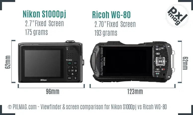 Nikon S1000pj vs Ricoh WG-80 Screen and Viewfinder comparison