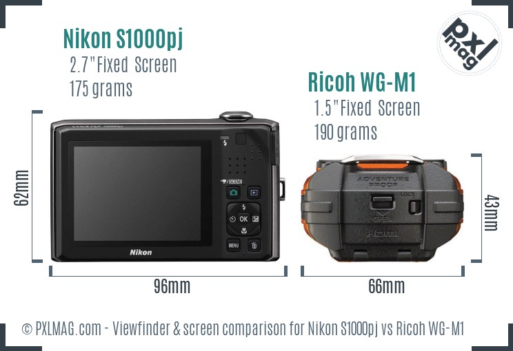 Nikon S1000pj vs Ricoh WG-M1 Screen and Viewfinder comparison