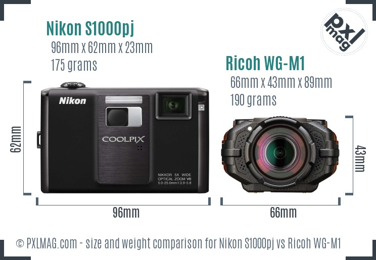 Nikon S1000pj vs Ricoh WG-M1 size comparison Nikon S1000pj vs Ricoh WG-M1 size comparison