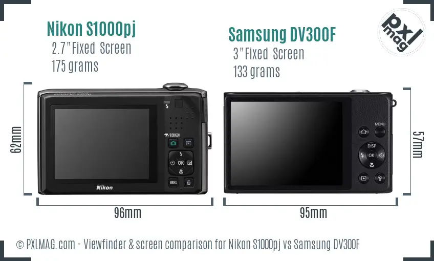 Nikon S1000pj vs Samsung DV300F Screen and Viewfinder comparison