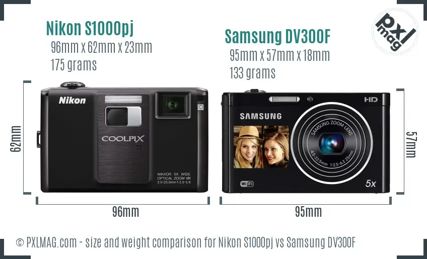 Nikon S1000pj vs Samsung DV300F size comparison