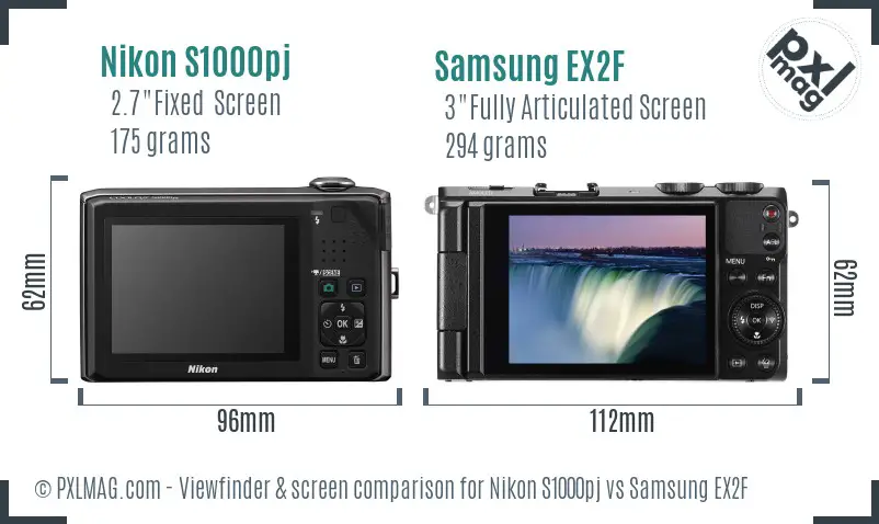 Nikon S1000pj vs Samsung EX2F Screen and Viewfinder comparison