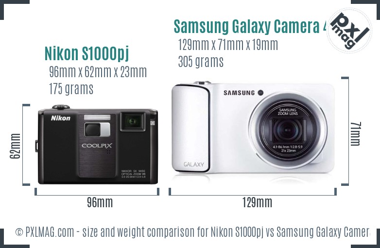 Nikon S1000pj vs Samsung Galaxy Camera 4G size comparison
