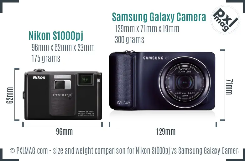 Nikon S1000pj vs Samsung Galaxy Camera size comparison