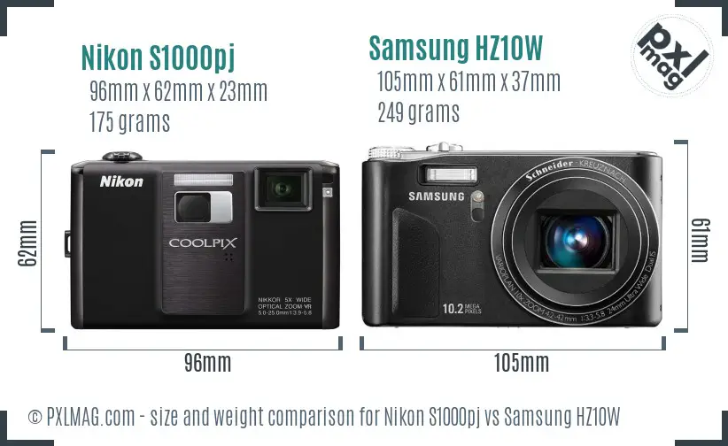 Nikon S1000pj vs Samsung HZ10W size comparison Nikon S1000pj vs Samsung HZ10W size comparison