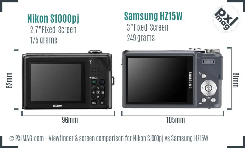 Nikon S1000pj vs Samsung HZ15W Screen and Viewfinder comparison