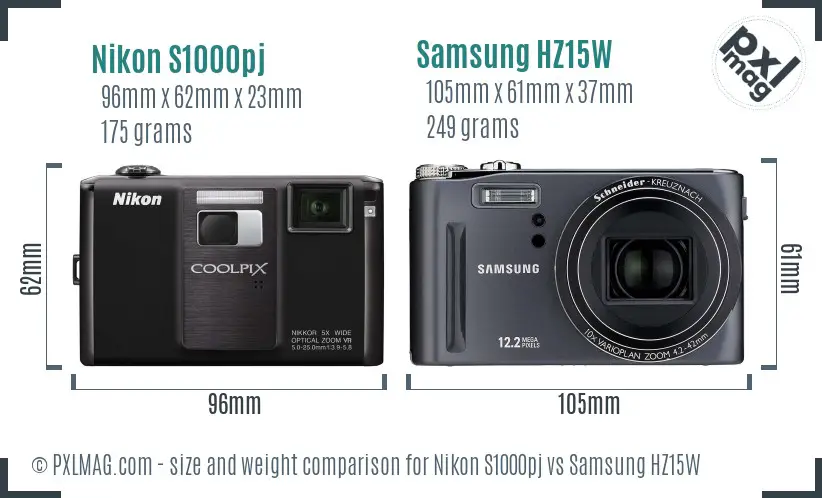 Nikon S1000pj vs Samsung HZ15W size comparison